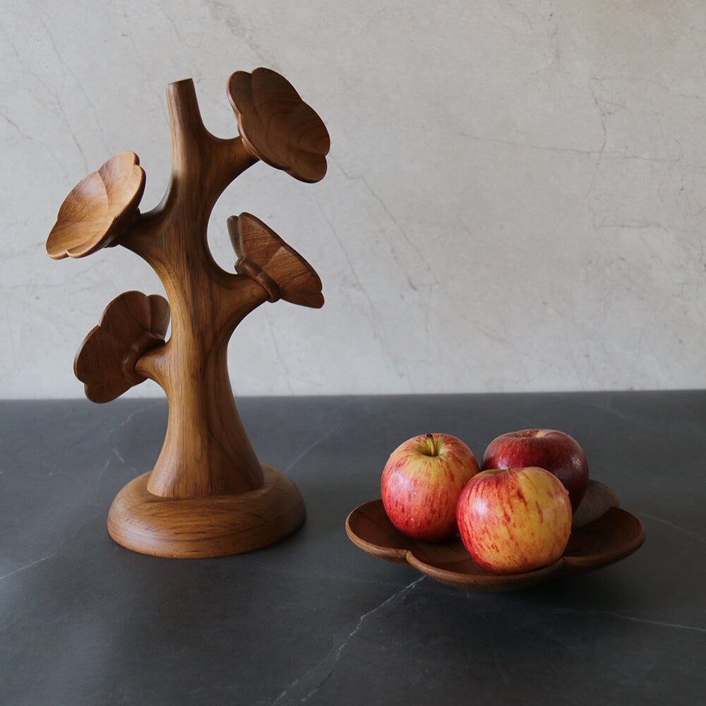 Hand Carved Teak Plum Woodware
