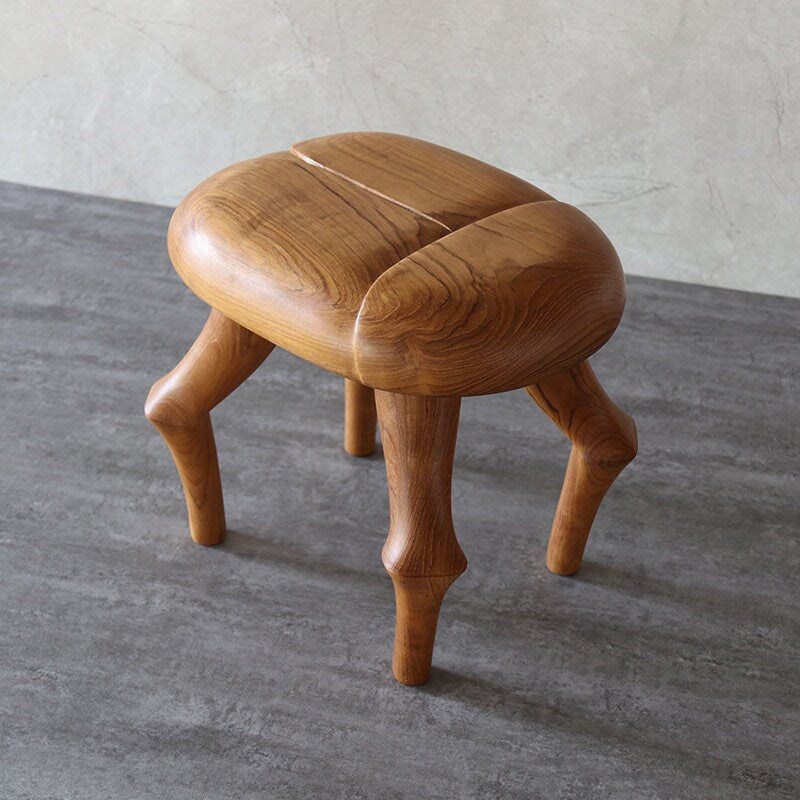 Hand Carved Teak Beetle Stool