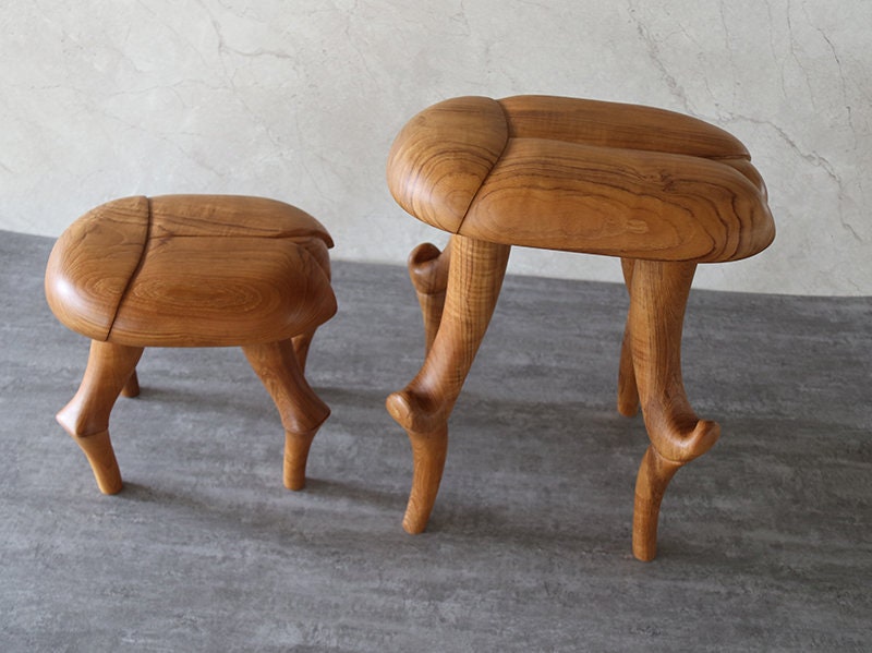 Hand Carved Teak Beetle Stool
