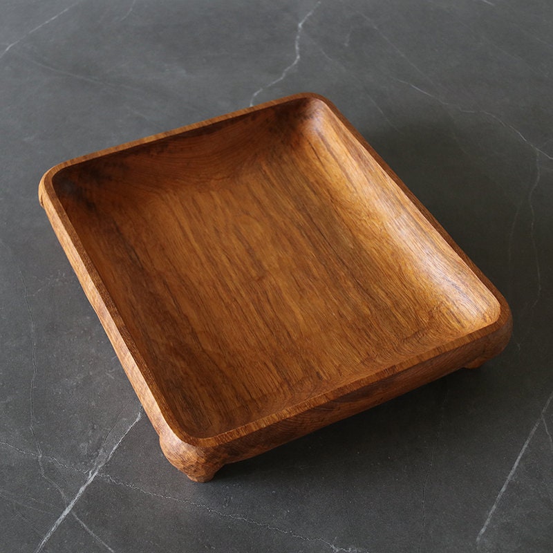 手工雕刻柚木四腿柚木盘