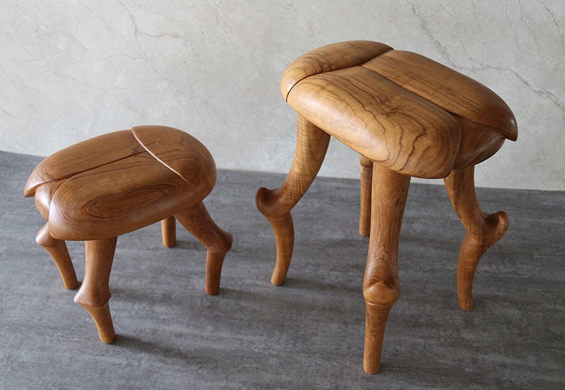 Hand Carved Teak Beetle Stool