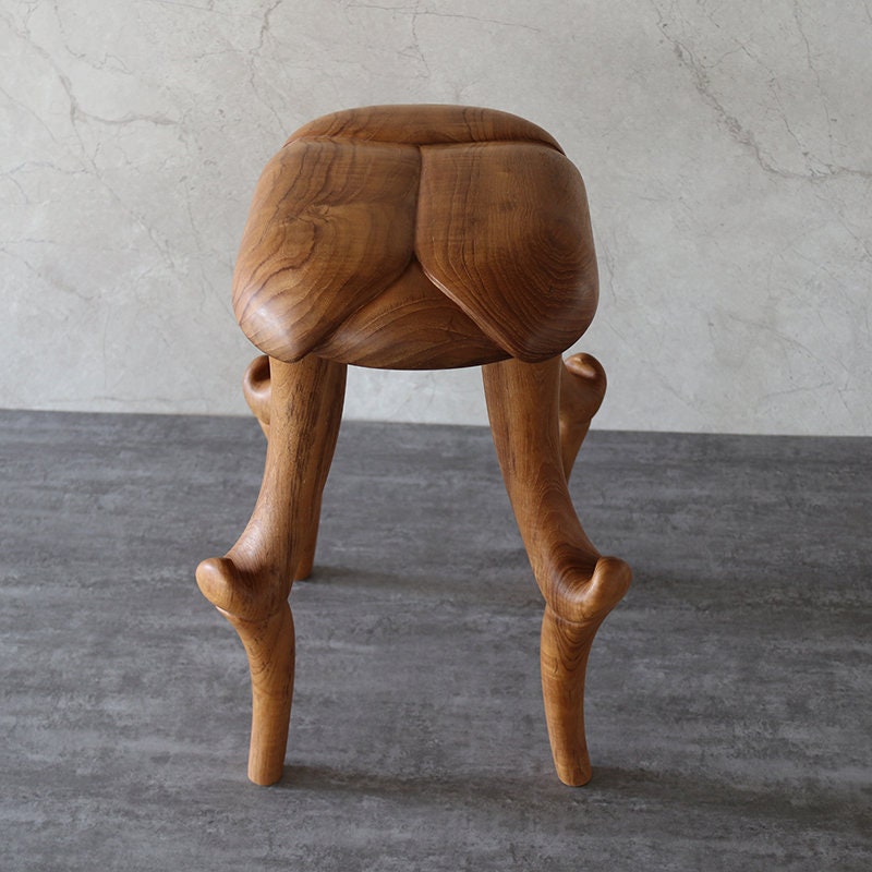 Hand Carved Teak Beetle Stool