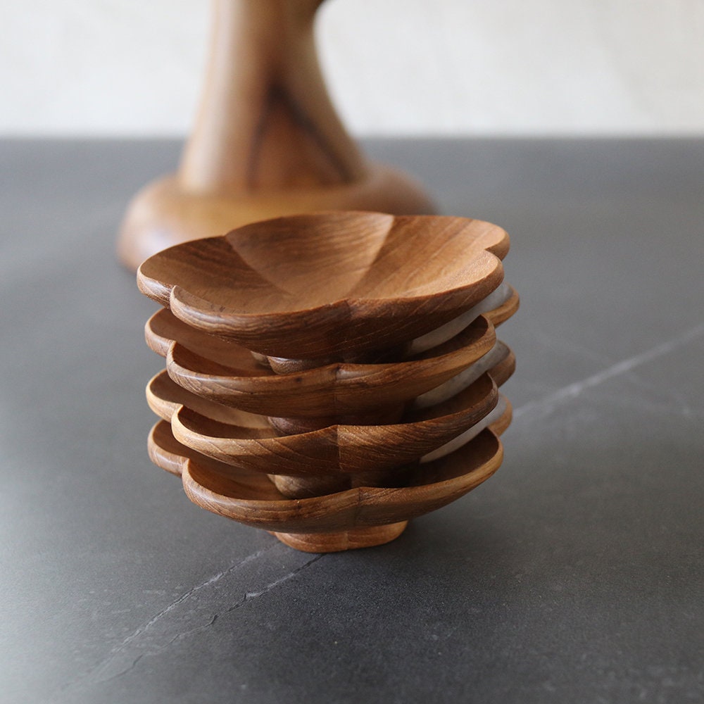 Hand Carved Teak Plum Woodware