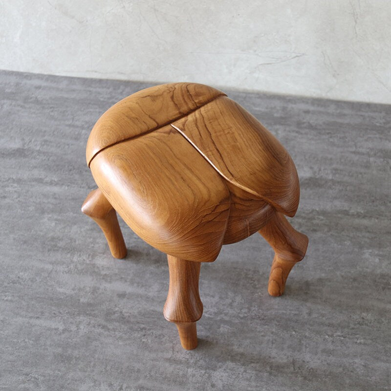 Hand Carved Teak Beetle Stool