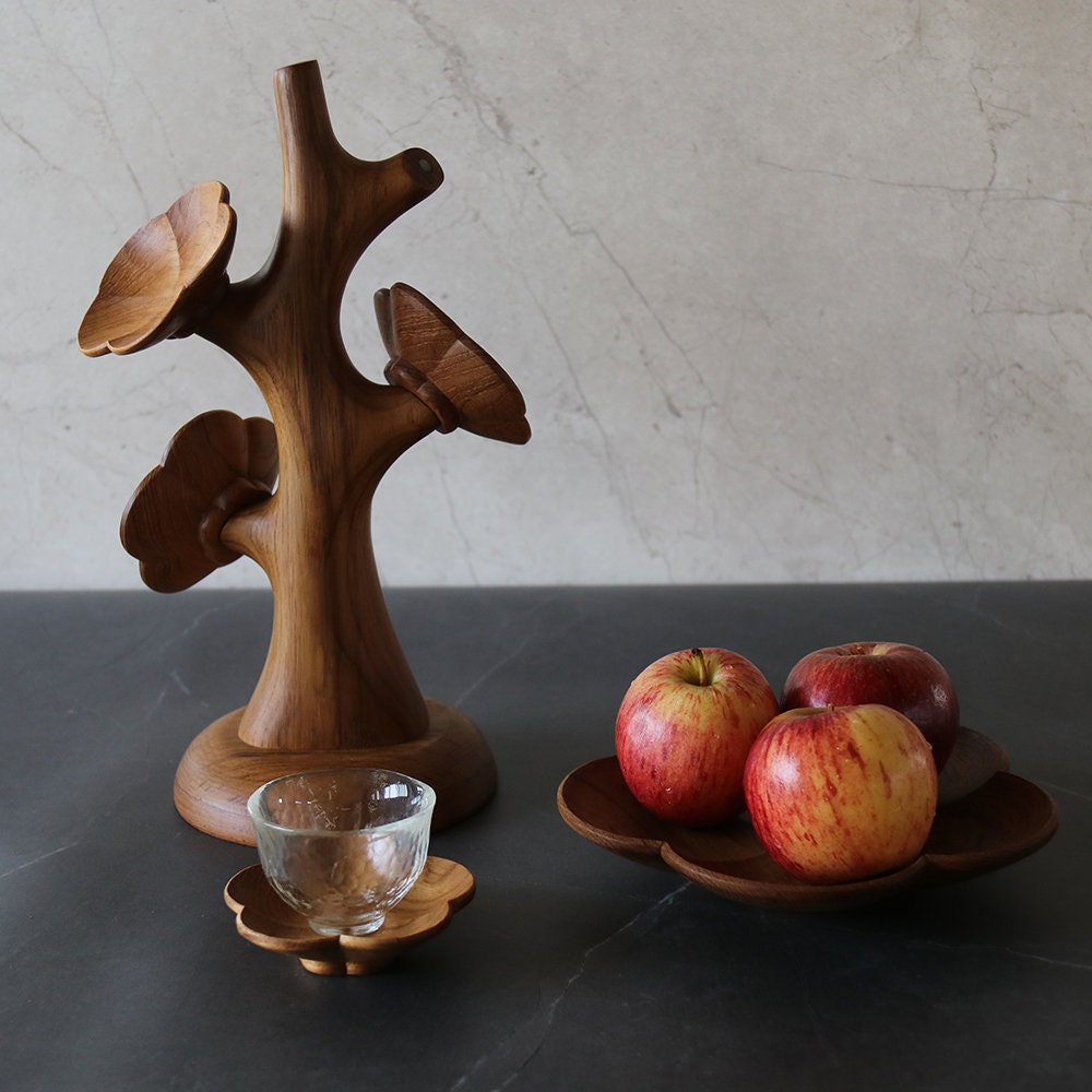 Hand Carved Teak Plum Woodware