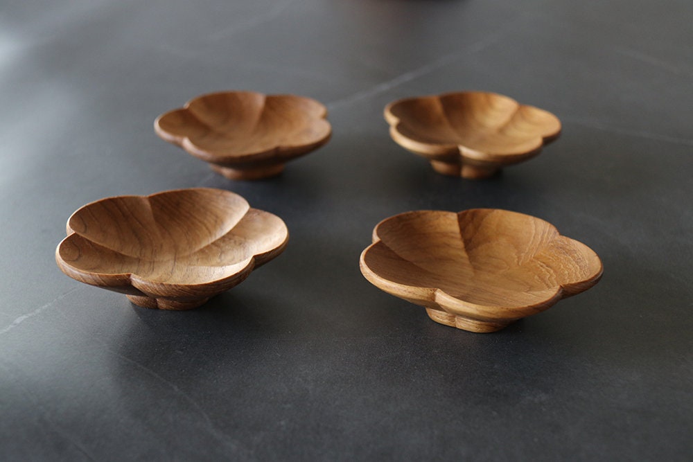 Hand Carved Teak Plum Woodware