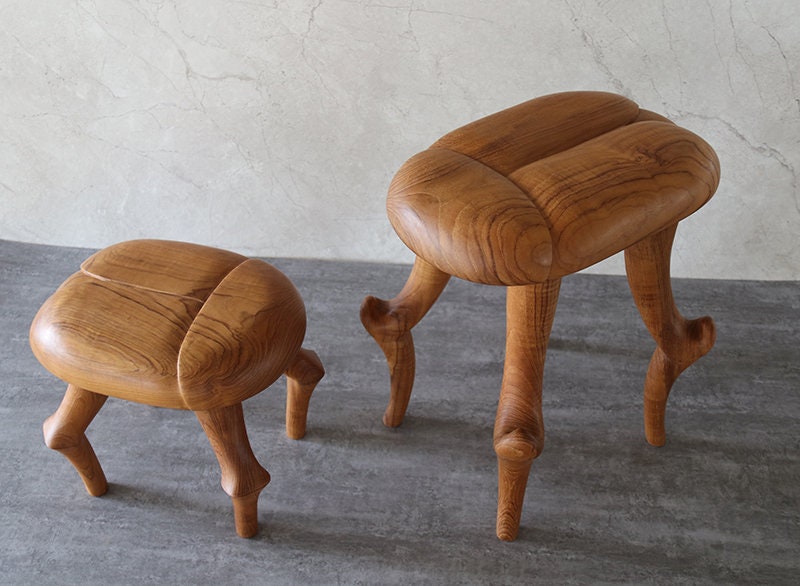 Hand Carved Teak Beetle Stool