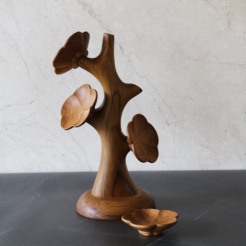 Hand Carved Teak Plum Woodware