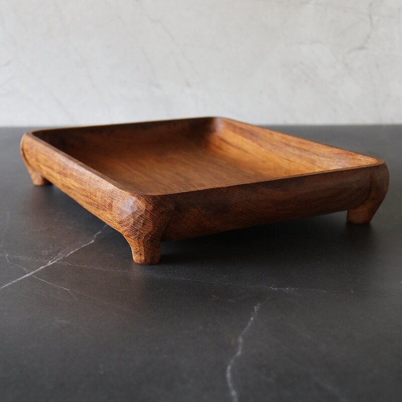 手工雕刻柚木四腿柚木盘
